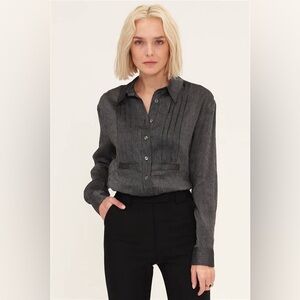 NWT! HARSHMAN Anthropologie | Drea Silk & Linen Blouse | Charcoal Stripe | Small
